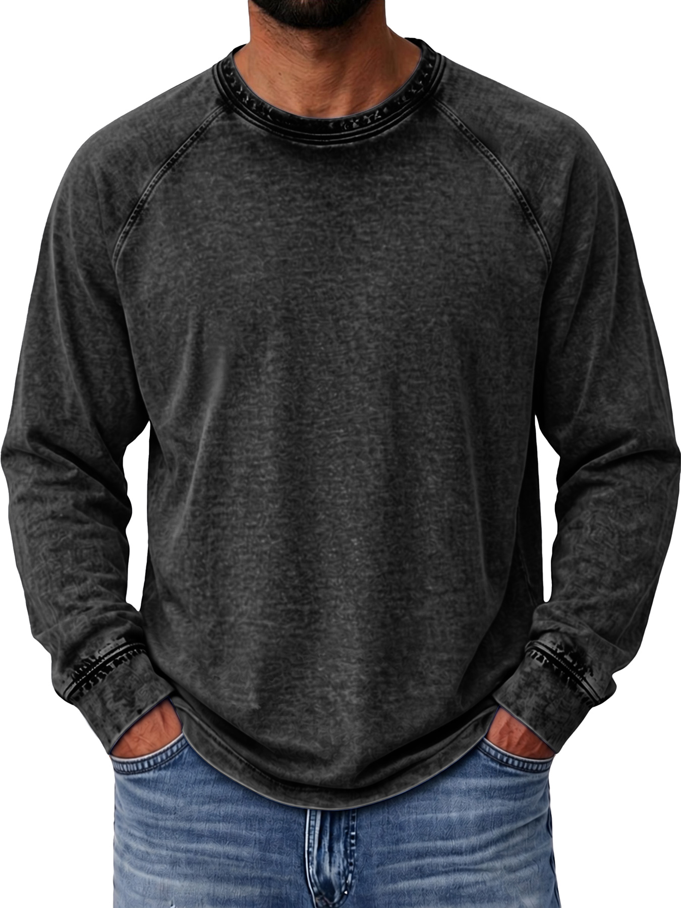 Men's Autumn Vintage Raglan Long-Sleeve Crew-Neck T-Shirt