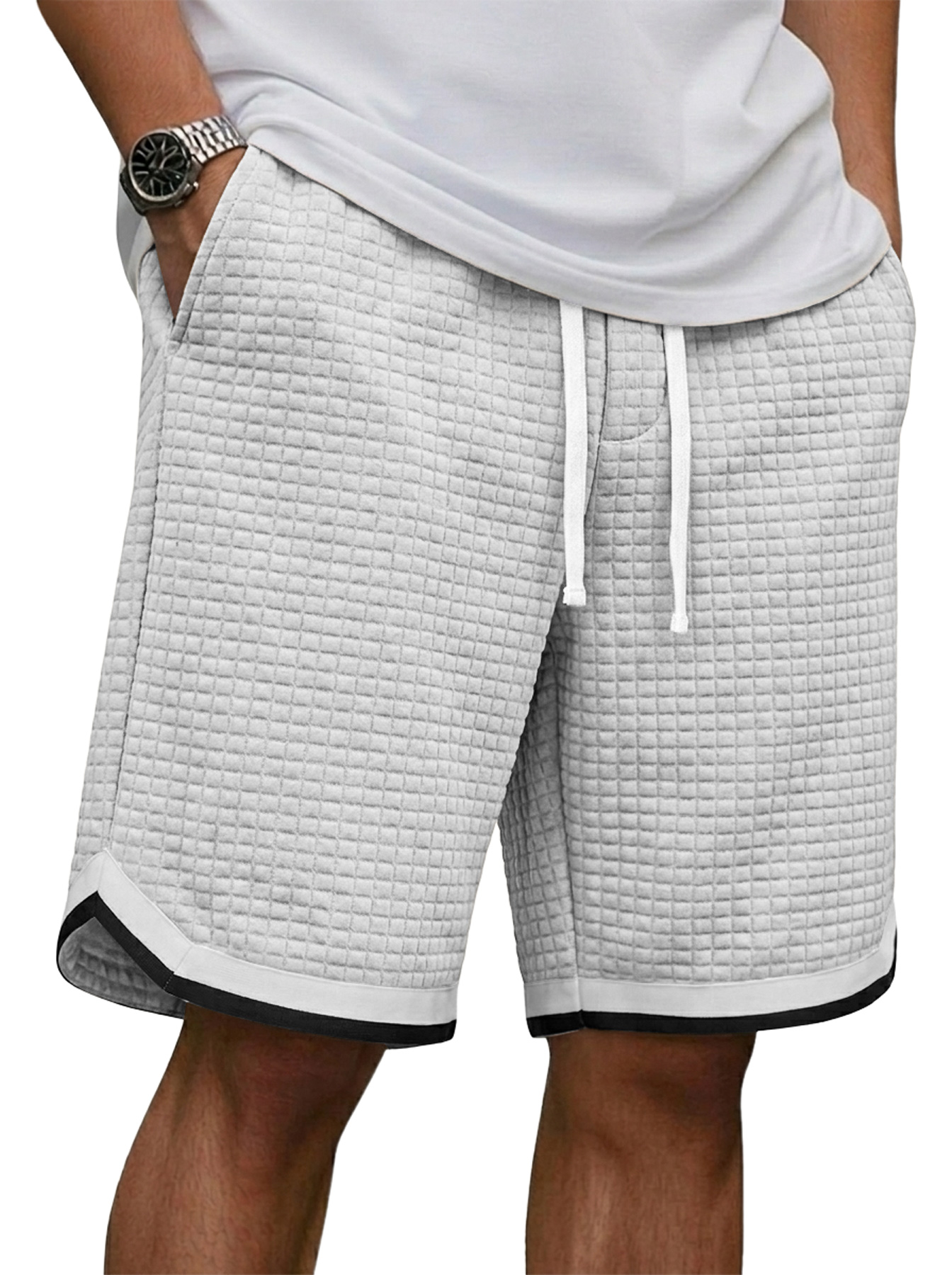 Men's Waffle Webbing Patchwork Casual Loose Shorts