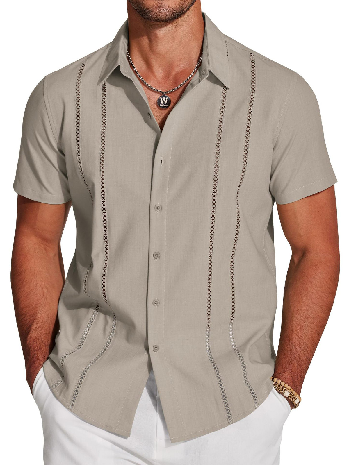 Men's Summer Solid Color Patchwork Short-Sleeved Shirt