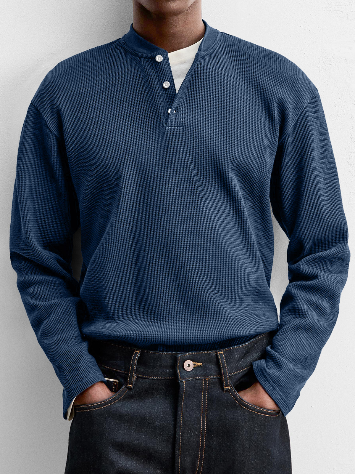 Men's Everyday Casual Waffle Button Down Long Sleeve Henley