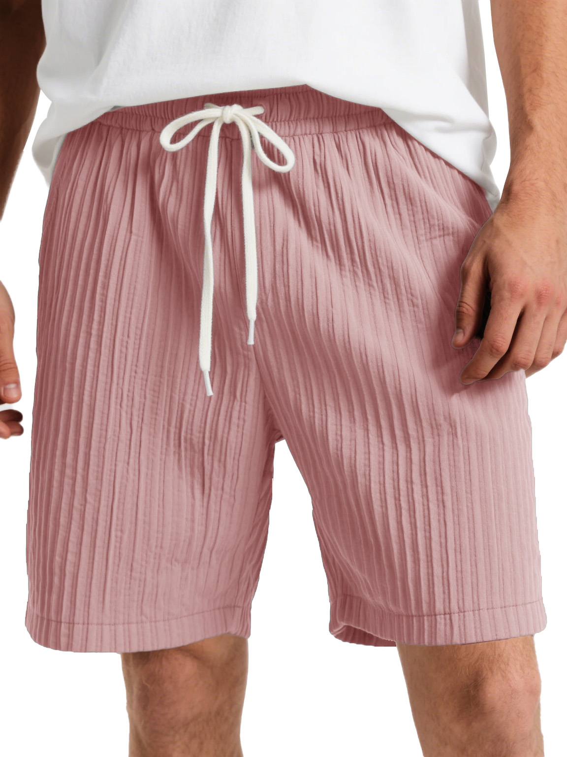  Men's Fashion Casual Striped Fabric Lace-up Loose Shorts
