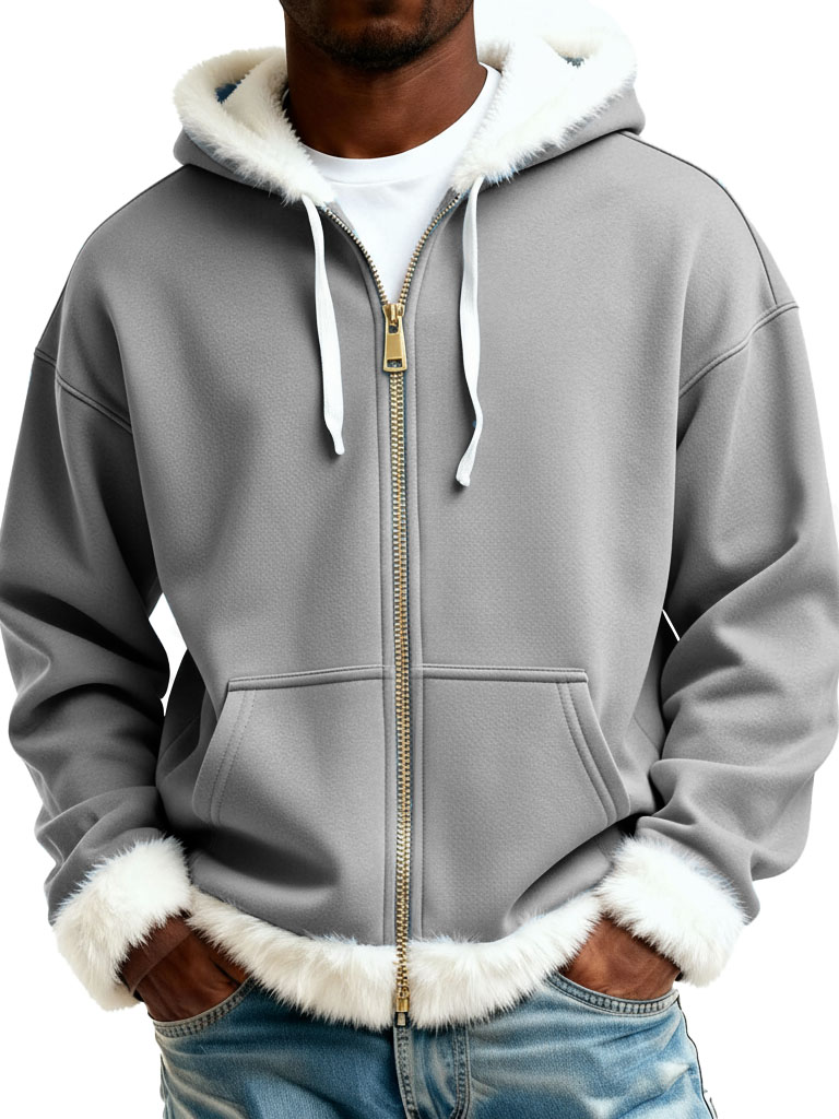 Christmas Fashionable Casual Plush Zipper Long-Sleeve Hooded Jacket