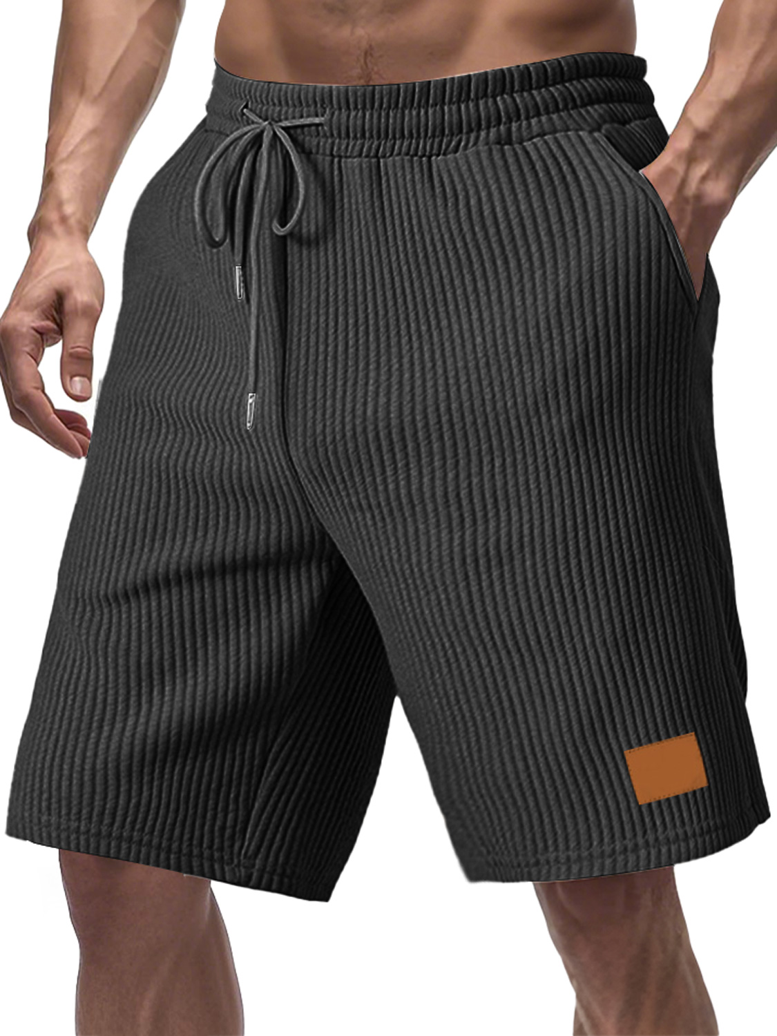 Men's Everyday Striped Embroidered Logo Drawstring Casual Shorts