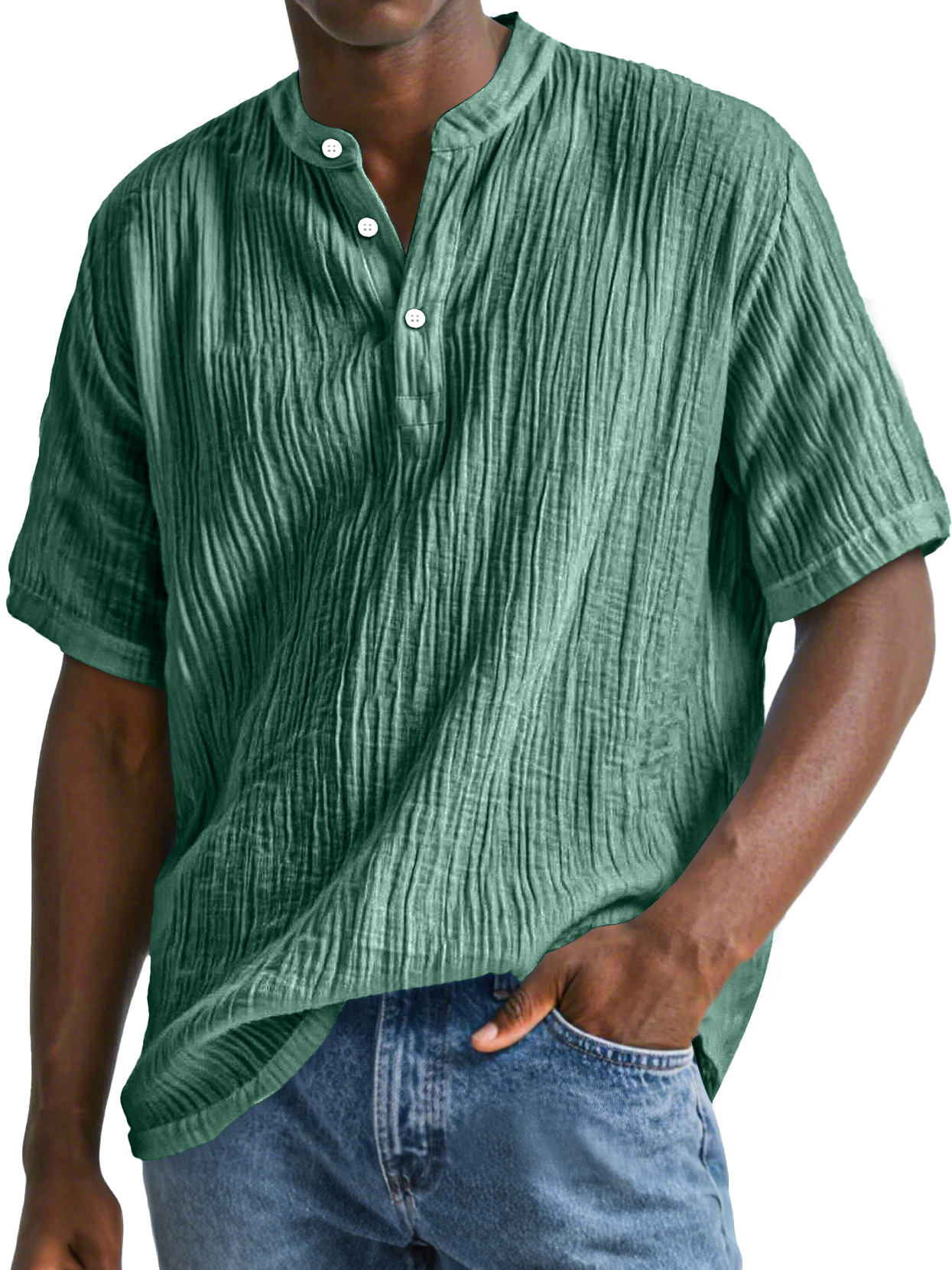 Men's Daily Pleated Casual Comfort Short Sleeve Henley Shirt
