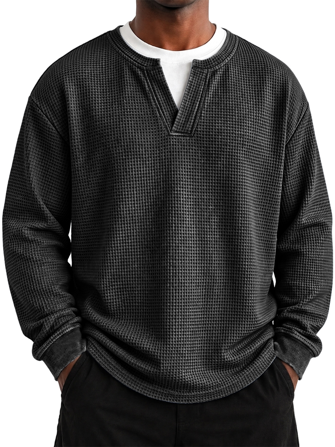 Men's Autumn Faux-Layer Waffle-Knit Long-Sleeve T-Shirt