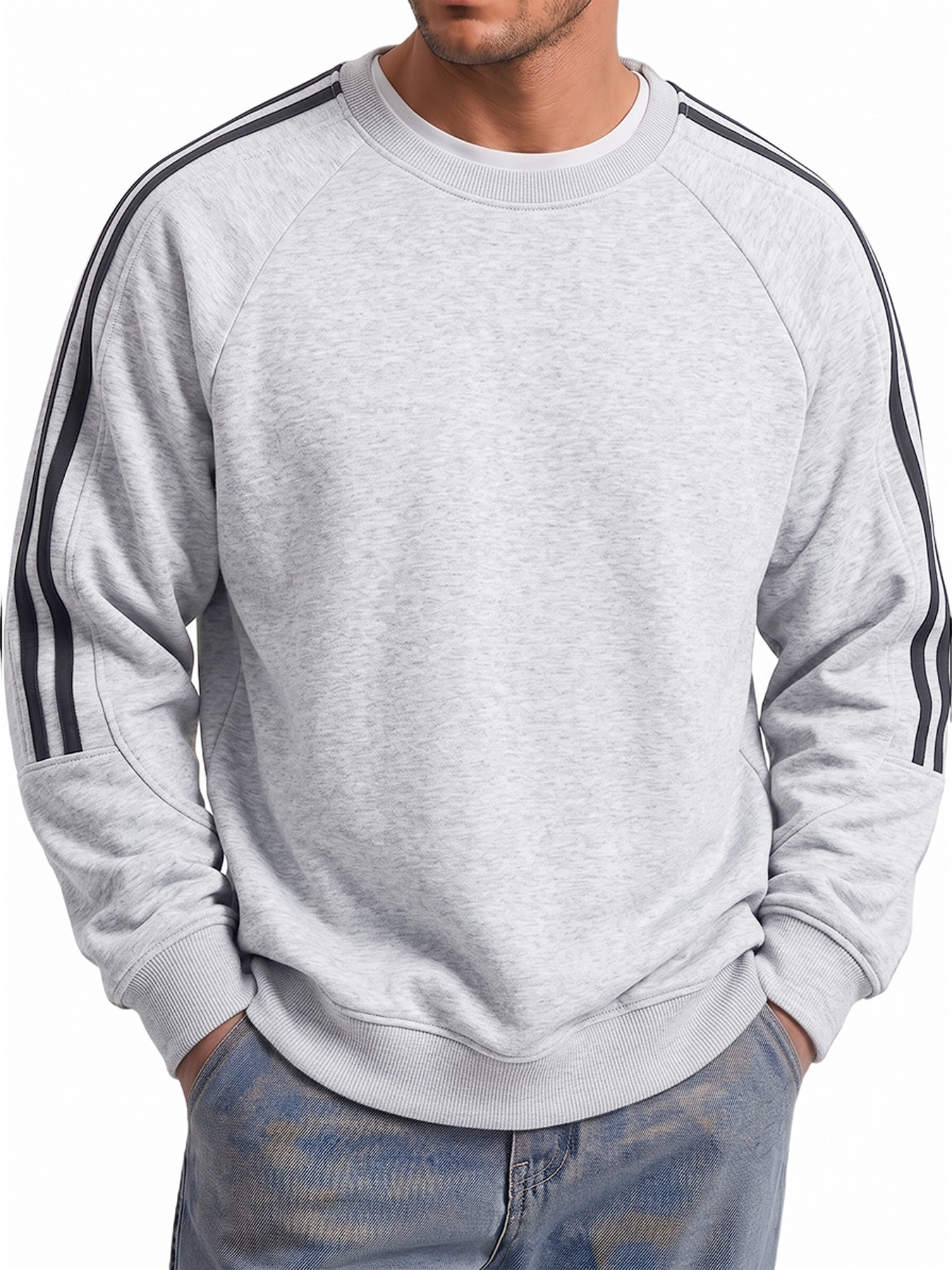 Men's Autumn/Winter Comfortable Crew-Neck Sweatshirt with Panel Design
