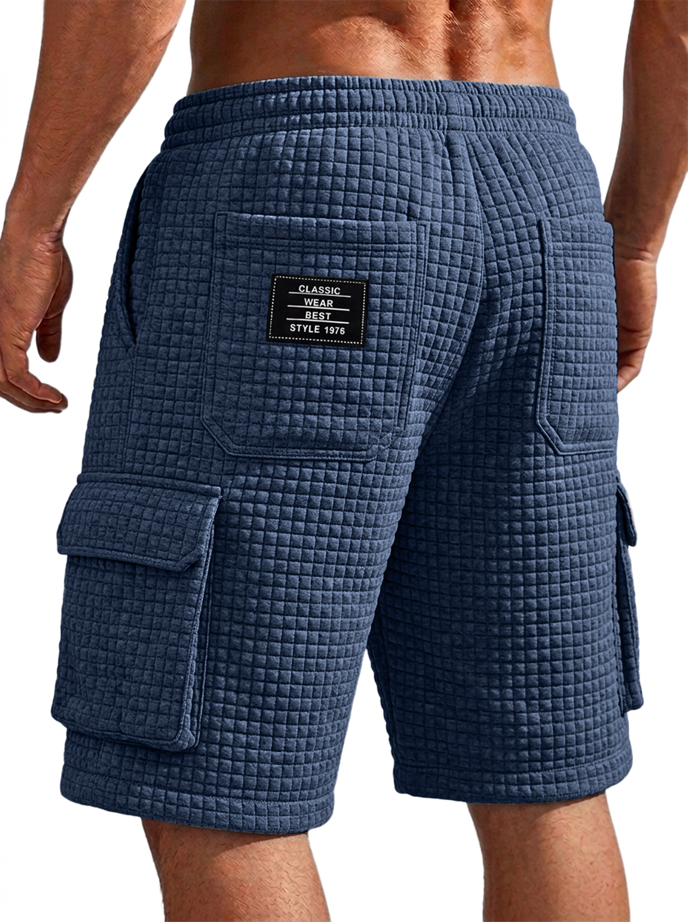 Men's Small-Check Multi-Pocket Casual Utility Shorts with Embroidered Logo