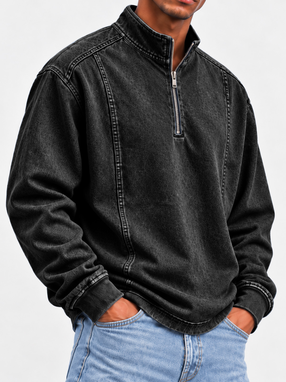 Men's Zipper Stand Collar Top