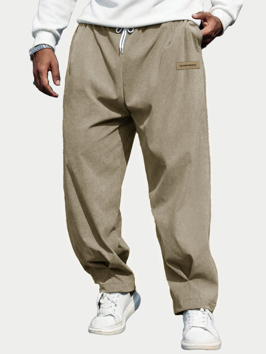 Men's Fashion Casual Sports Corduroy Fabric Logo Embroidered Pocket Trousers 