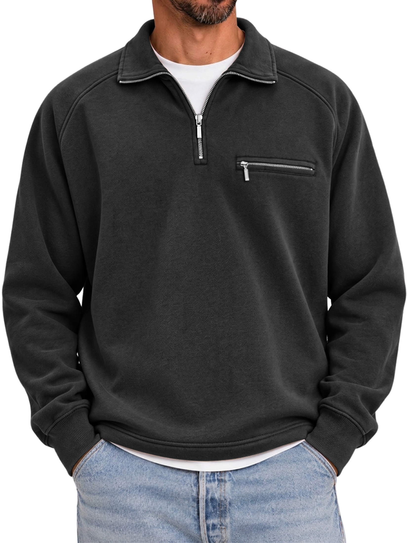 Men's Quarter-Zip Casual Sweatshirt with Collar and Zippered Pocket
