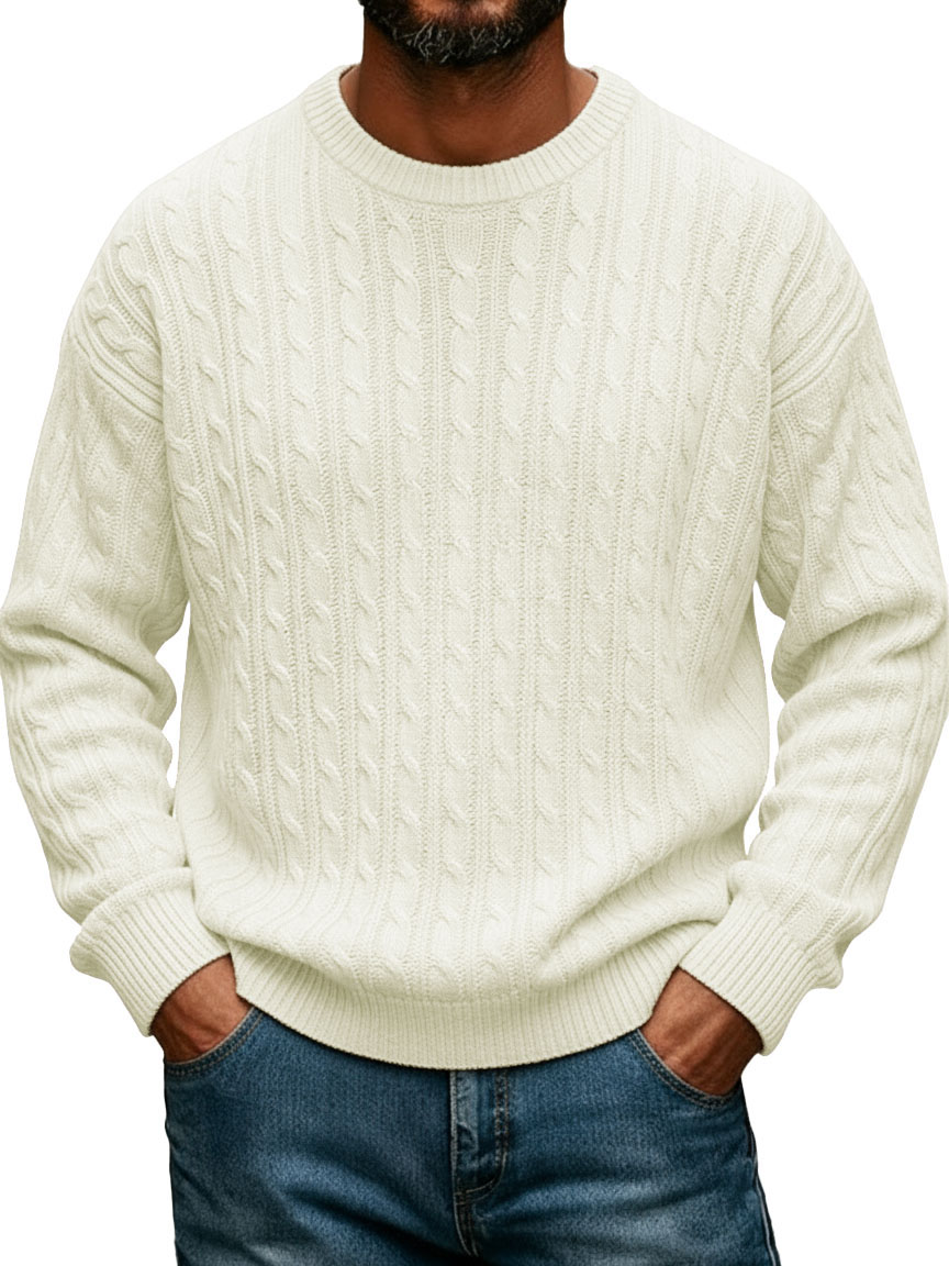 Men's Fashionable Casual Crew Neck Cable Knit Long-Sleeve Sweater