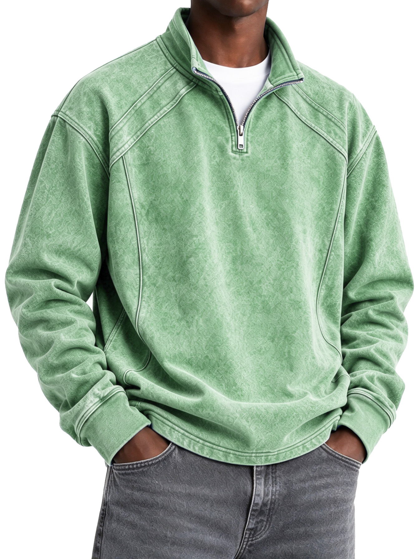 Men's Stylish Color-block Mock-neck Sweatshirt