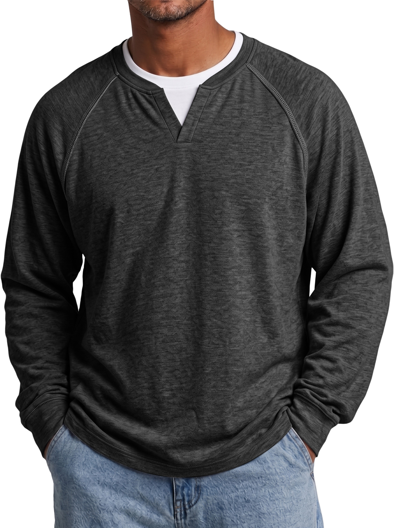 Men's Autumn Casual & Comfortable Long-Sleeve T-Shirt with Raglan Sleeves and Faux-Layered Design