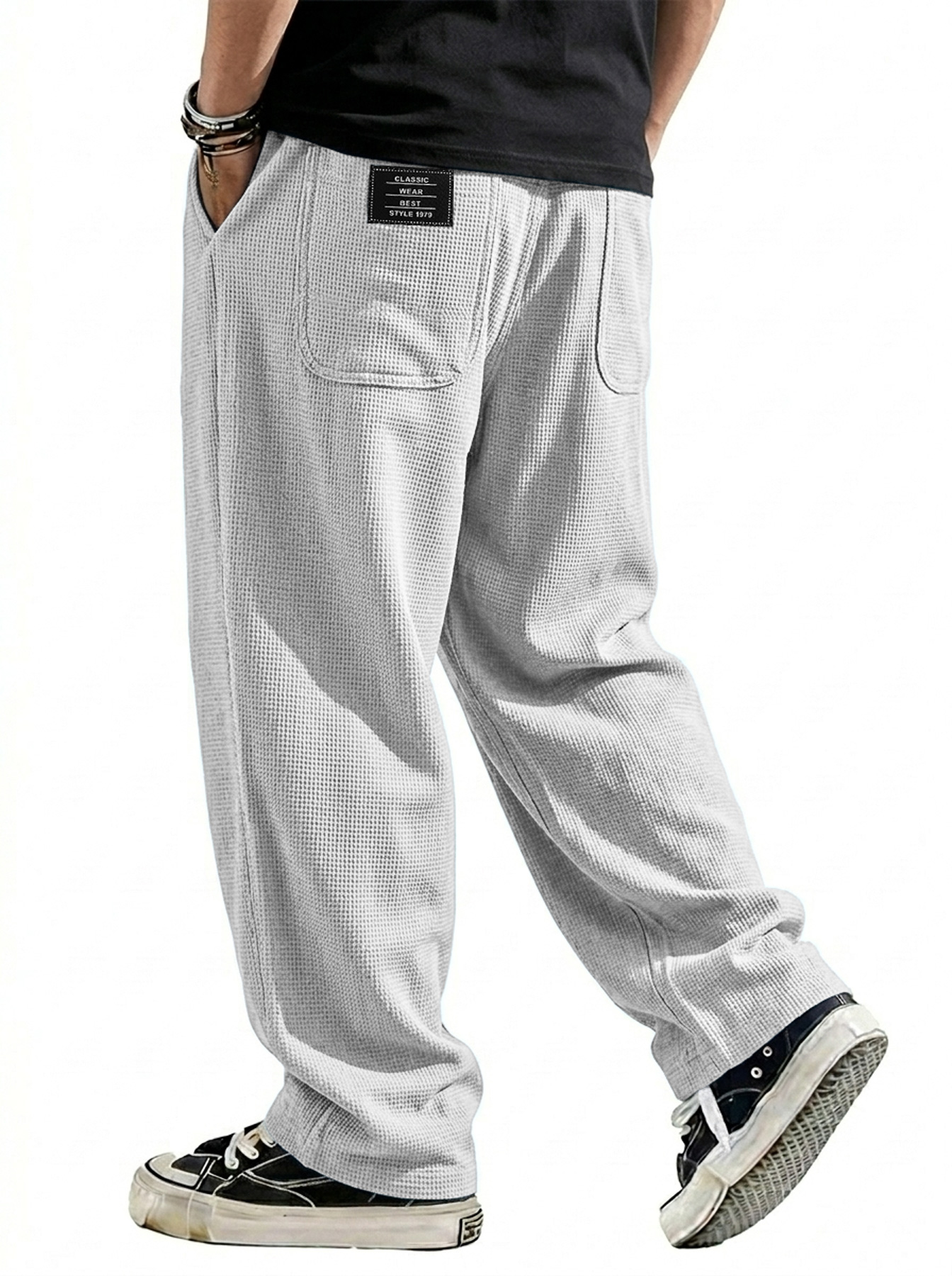 Men's Breathable Waffle-knit Embroidered Logo Casual Trousers