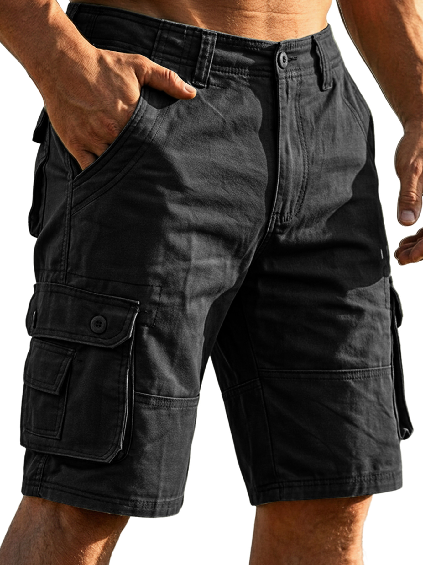 Men's Pure Cotton Multi-pocket Casual Loose Cargo Shorts