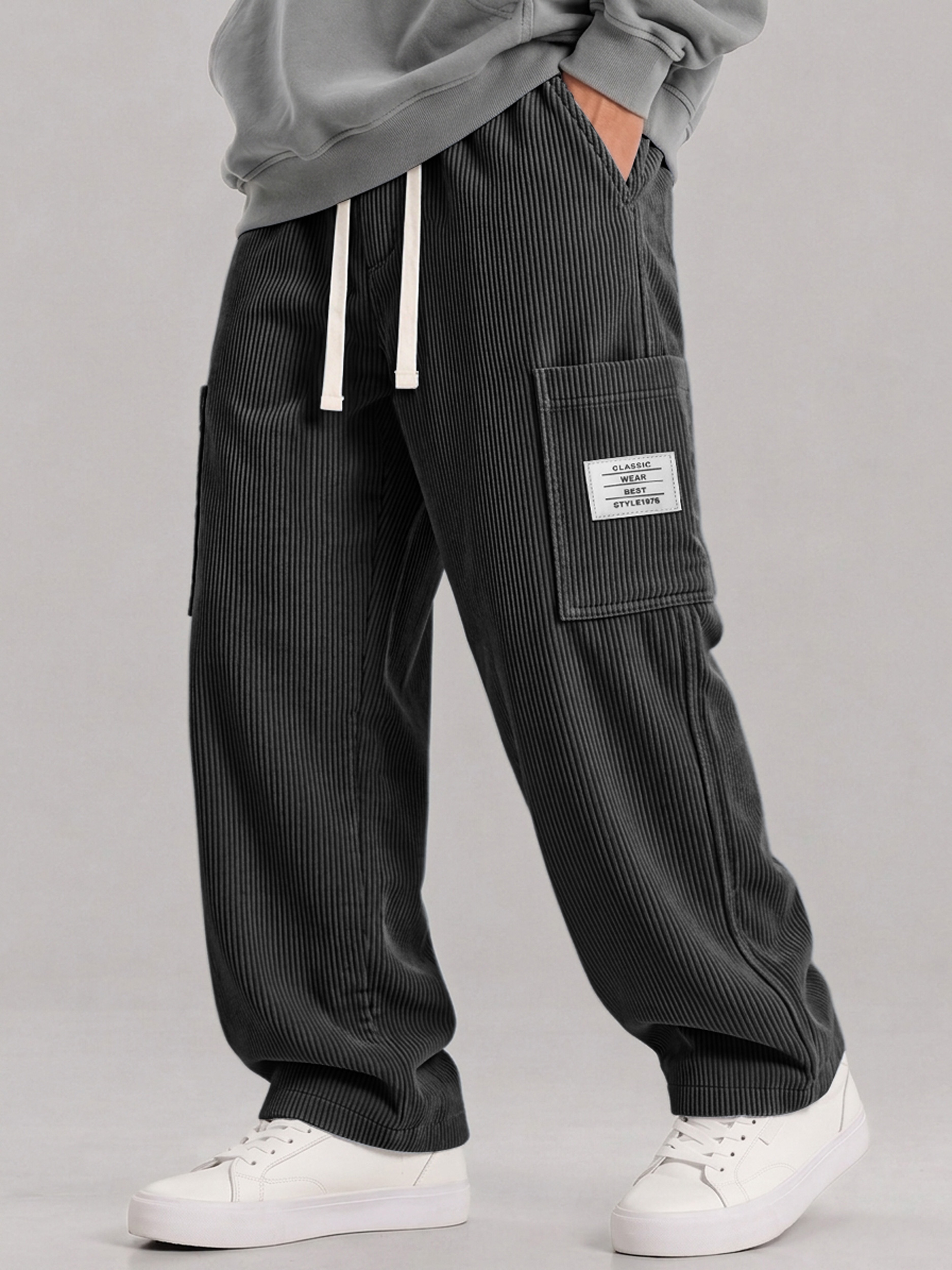 Men's Corduroy Multi-Pocket Elastic-Waist Casual Cargo Pants
