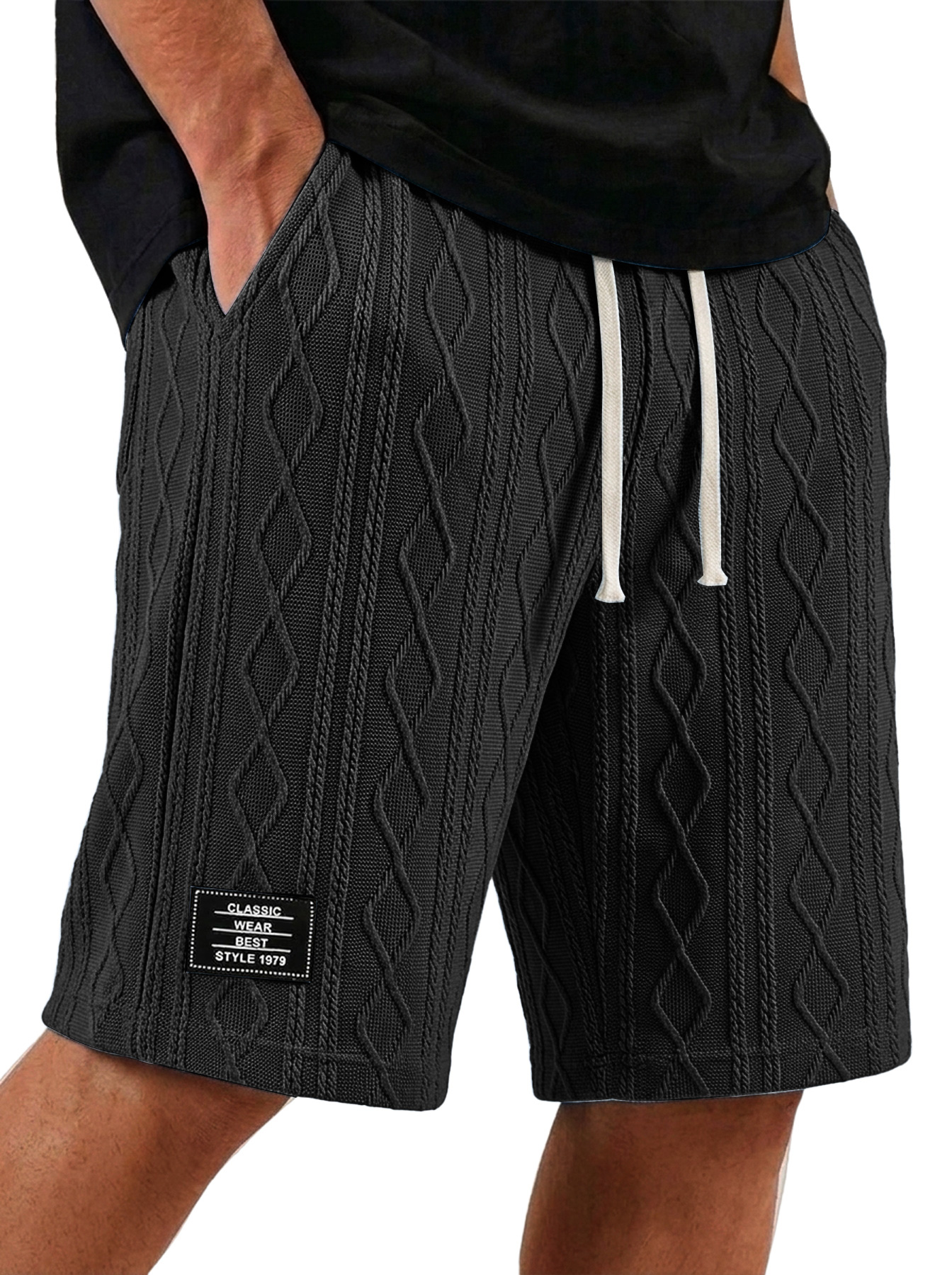 Men's Casual Jacquard Textured Embroidered Logo Loose Shorts