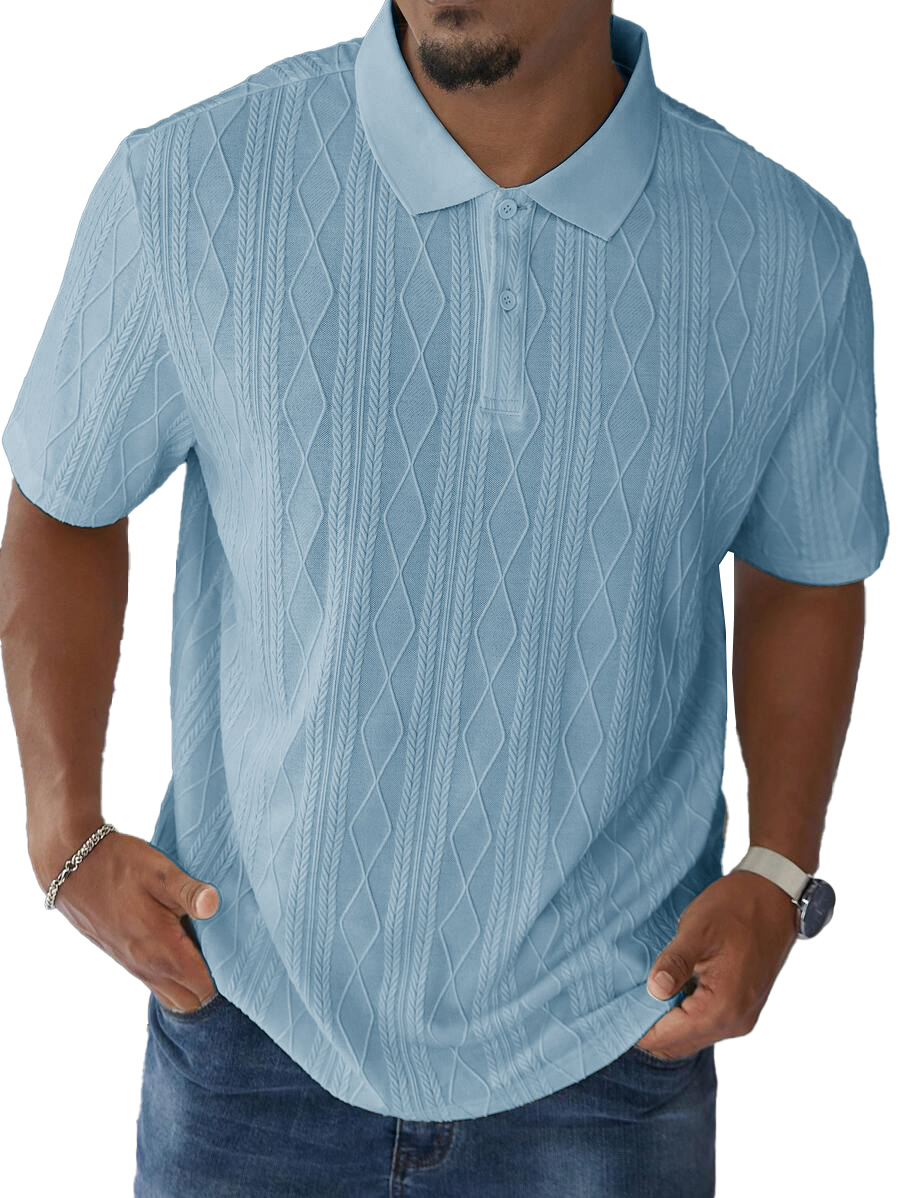 Men's Fashion Casual Jacquard Short Sleeve Lapel Polo Shirt