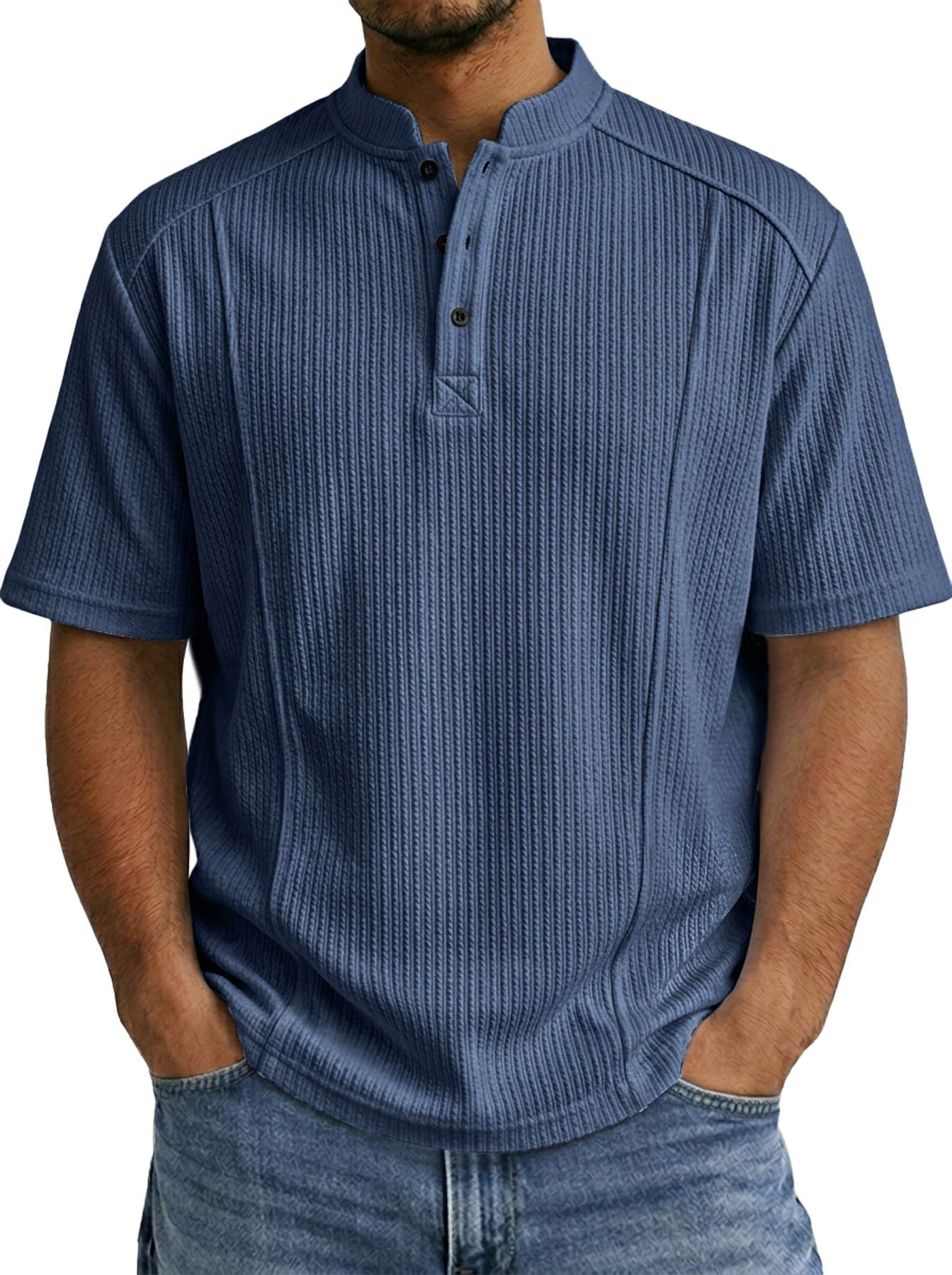 Men's Everyday Ribbed Deconstructed Design Casual Short-sleeved Henley Shirt