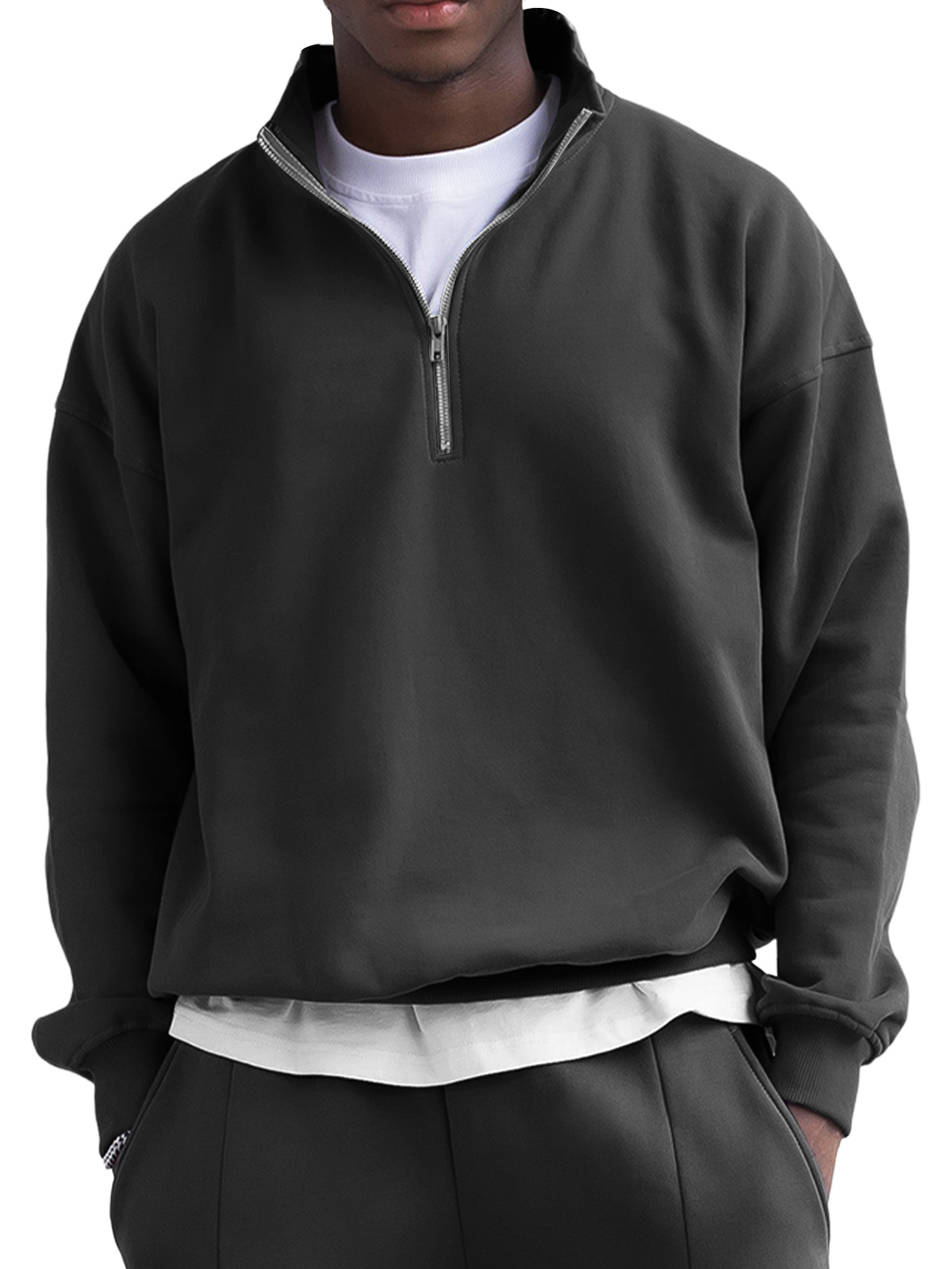 Men's Fashionable Stand Collar Zipper Casual Solid Color Sweatshirt