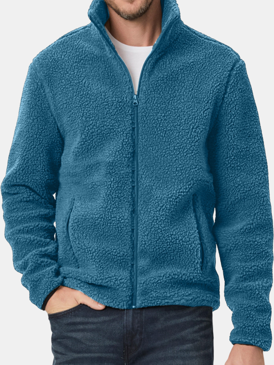 Men's Comfortable Solid Color Polar Fleece Zip Jacket