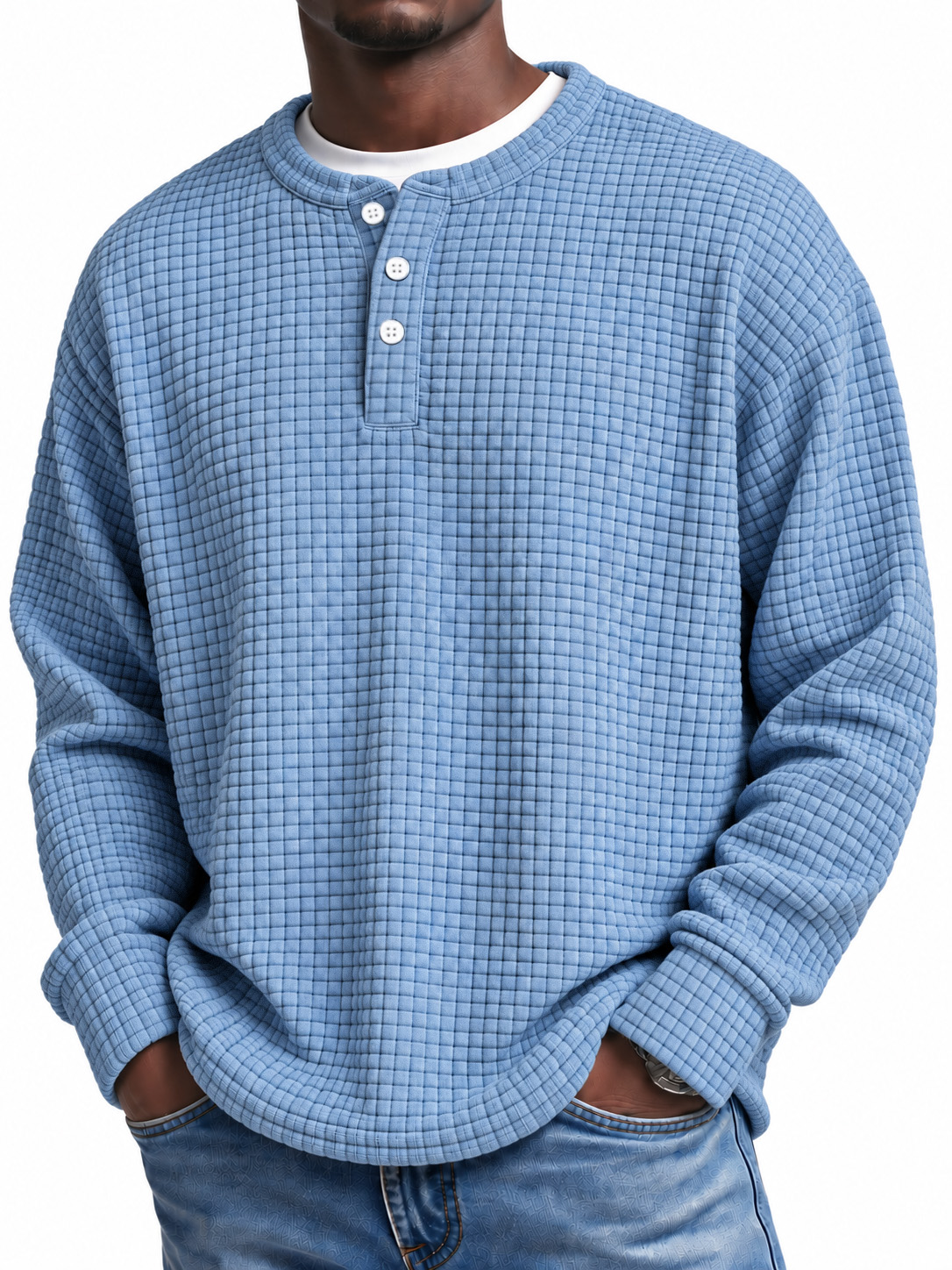 Men's Textured Check Henley Pullover