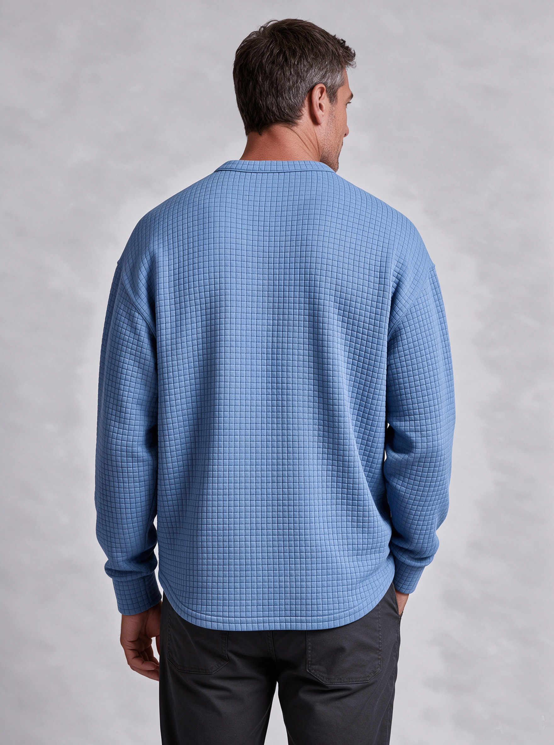 Men's Textured Check Henley Pullover