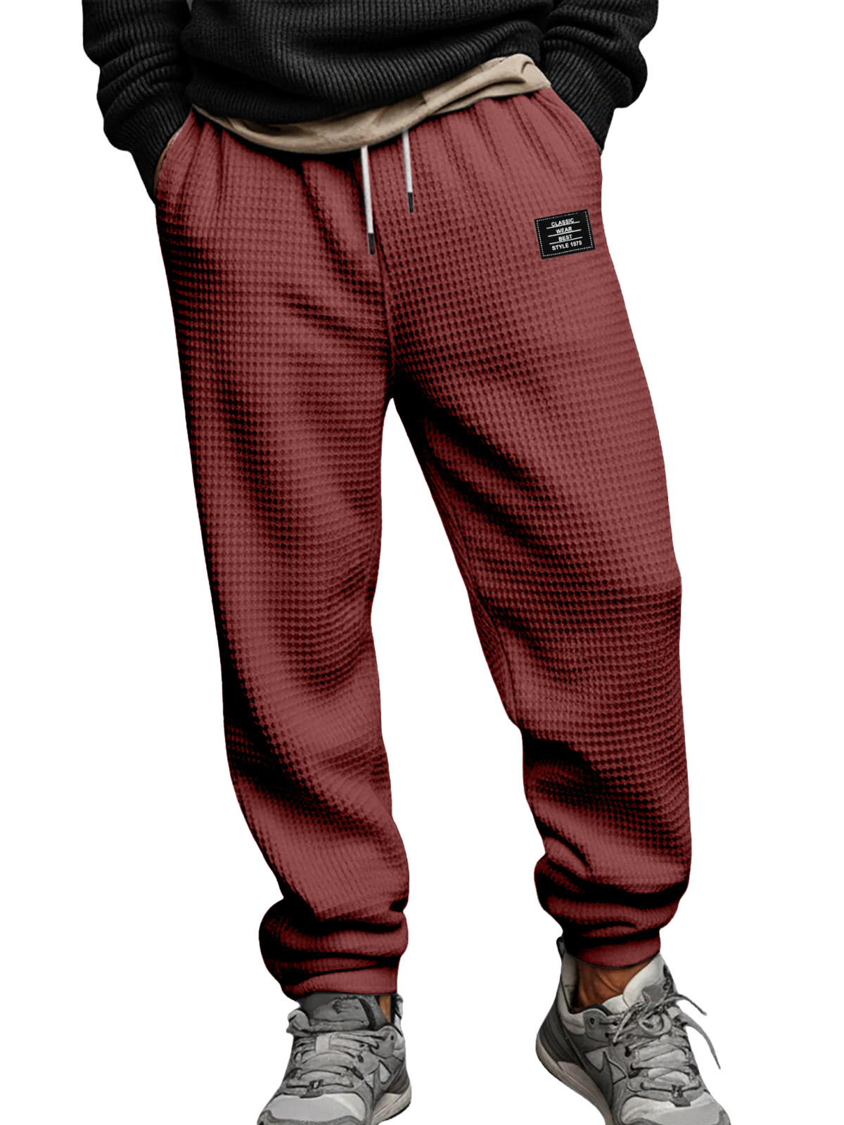 Fashionable And Casual Solid Color Waffle Leggings Trousers