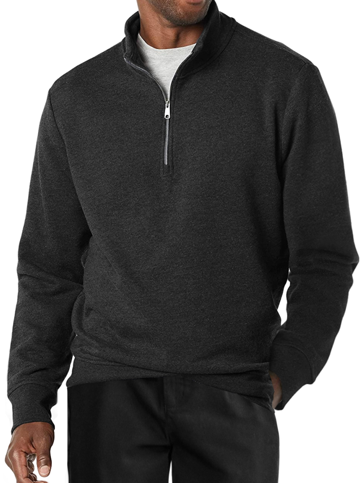 Men's Casual Stand Collar Zipper Solid Color Comfortable Long-sleeved Sweatshirt