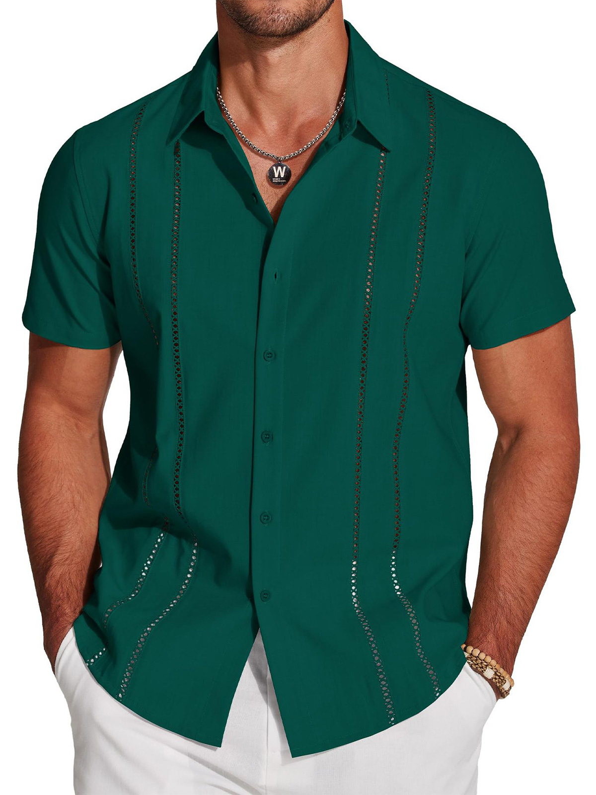 Men's Summer Solid Color Patchwork Short-Sleeved Shirt