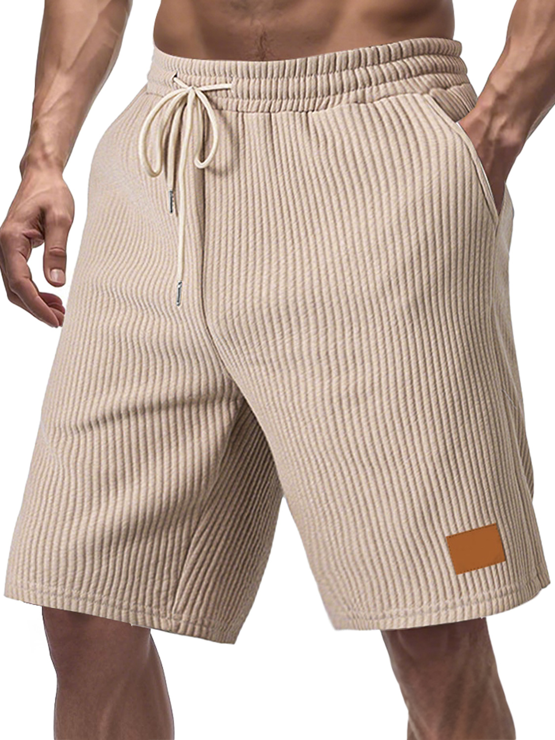 Men's Everyday Striped Embroidered Logo Drawstring Casual Shorts