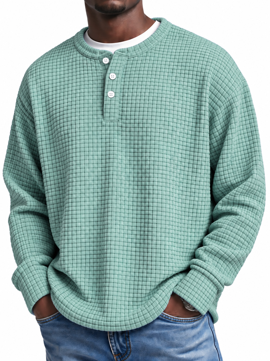 Men's Textured Check Henley Pullover