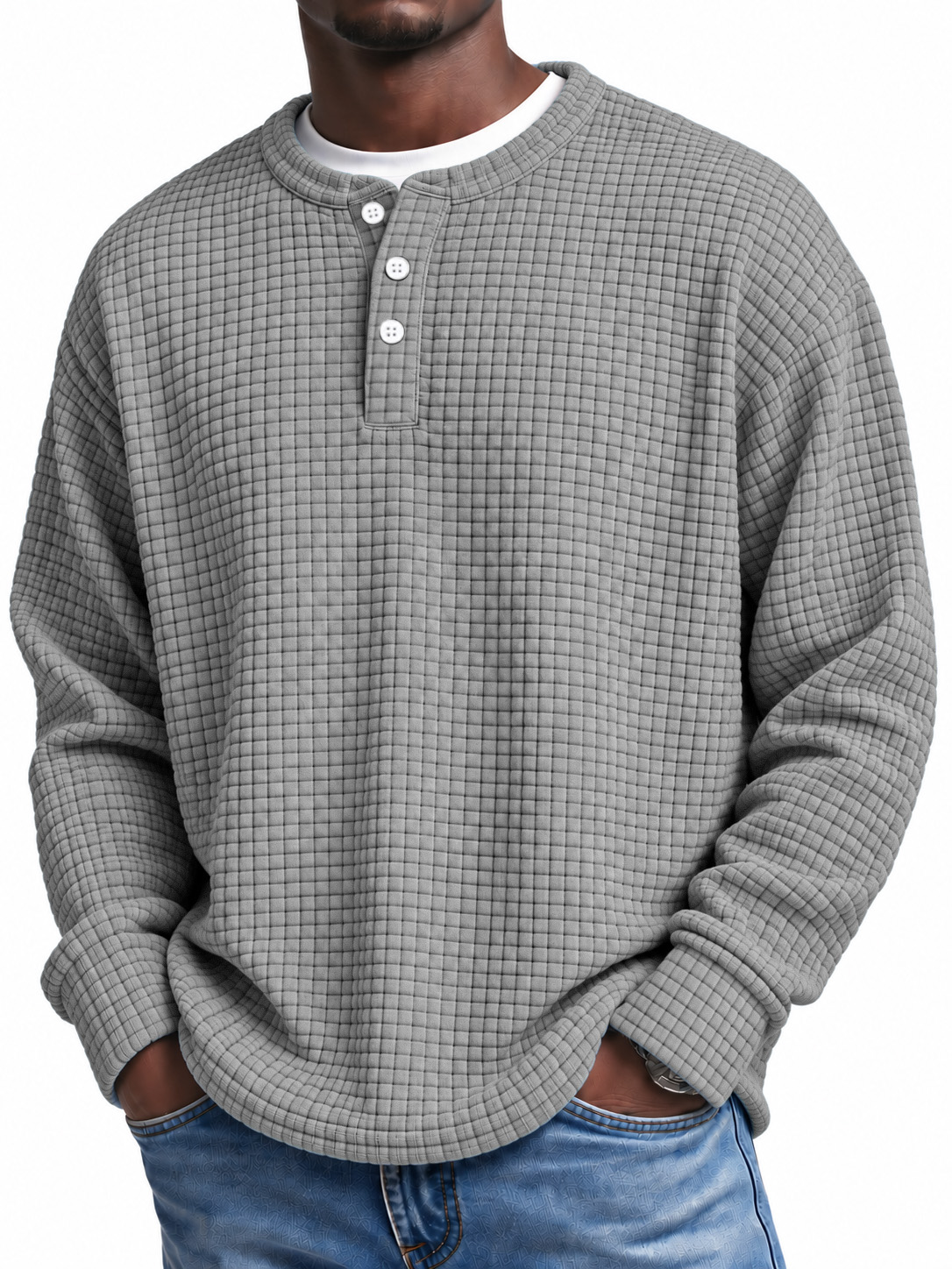 Men's Textured Check Henley Pullover