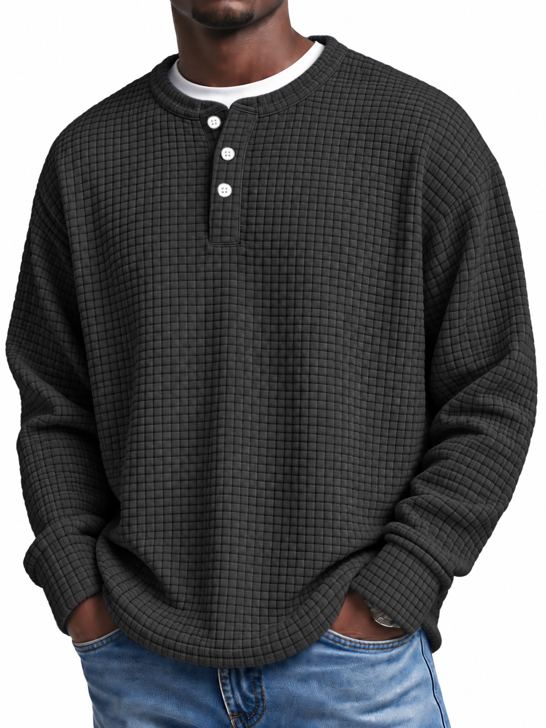 Men's Textured Check Henley Pullover