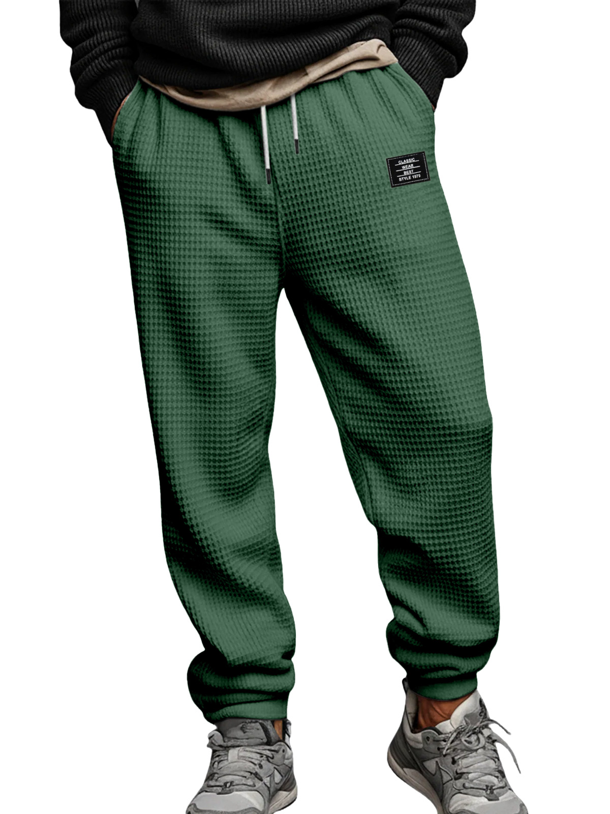 Fashionable And Casual Solid Color Waffle Leggings Trousers