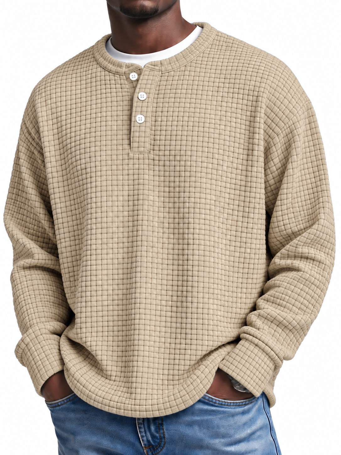 Men's Textured Check Henley Pullover