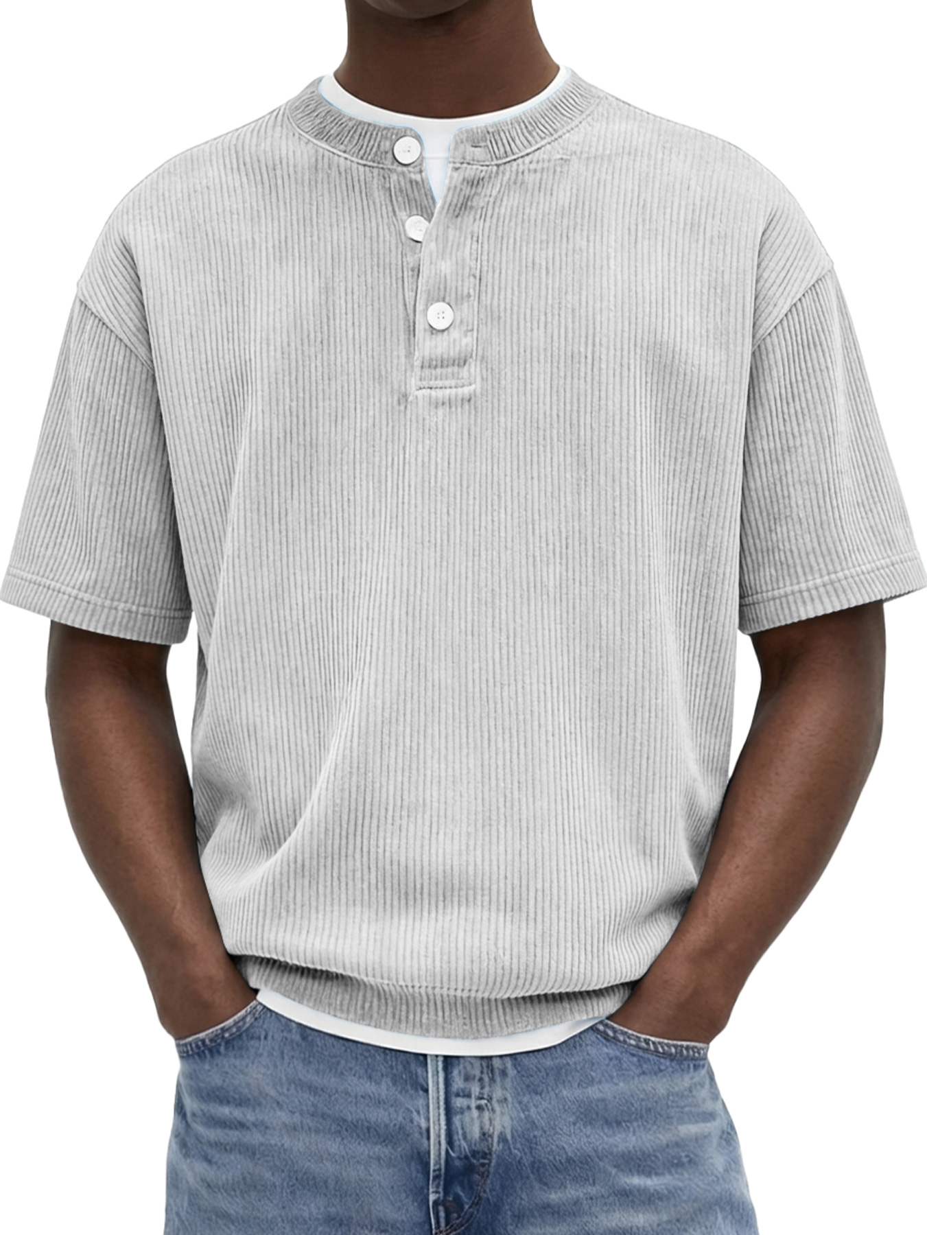Men's Retro Corduroy Casual Short-Sleeve Henley Shirt