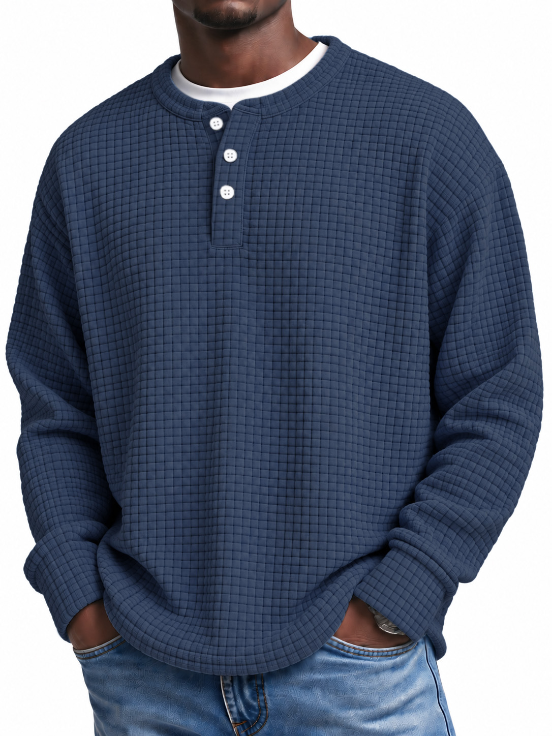 Men's Textured Check Henley Pullover