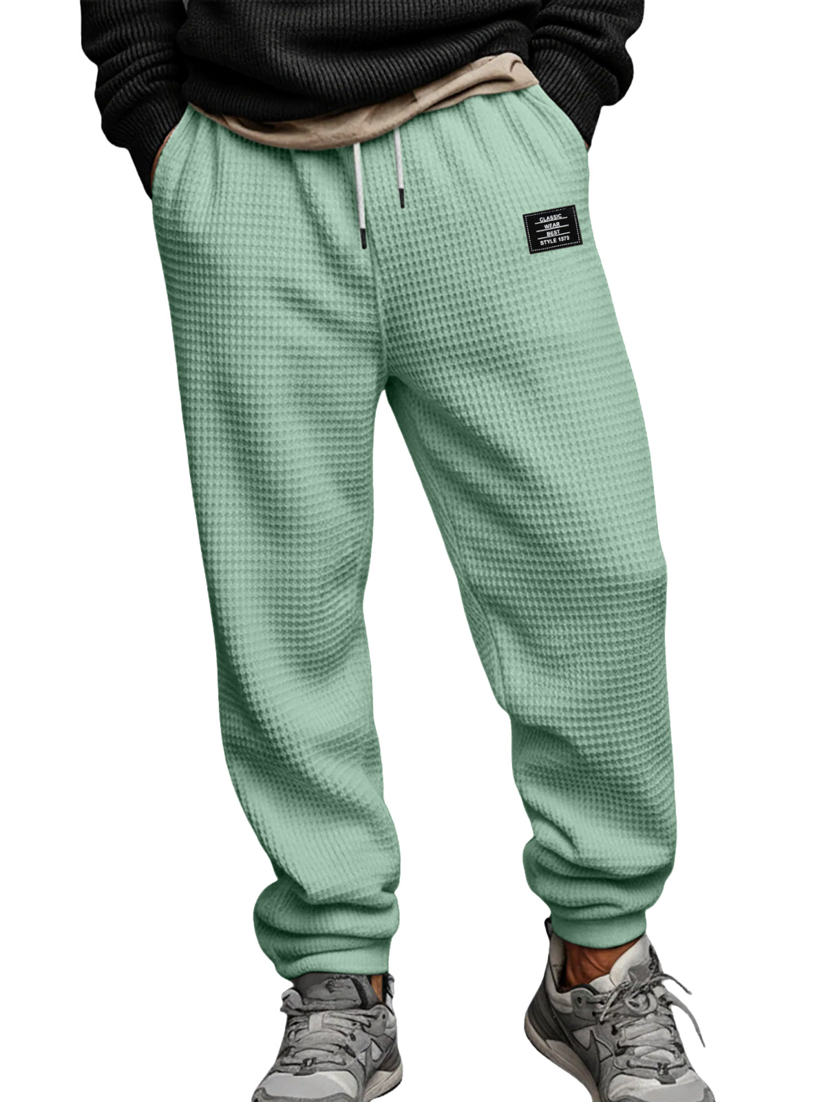 Fashionable And Casual Solid Color Waffle Leggings Trousers