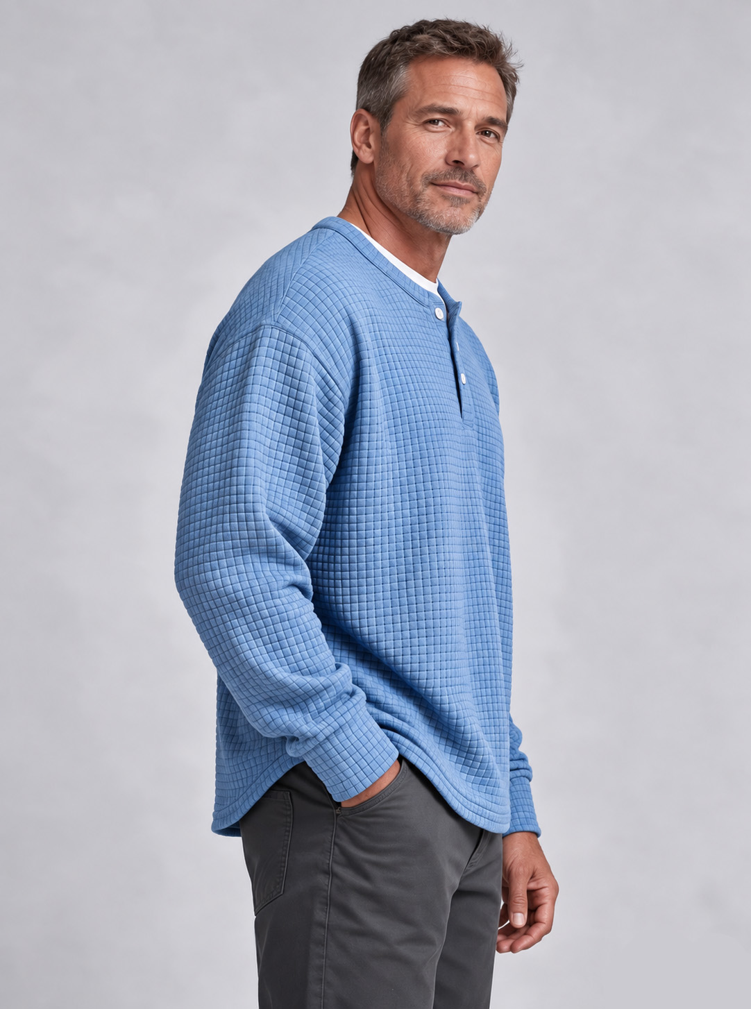 Men's Textured Check Henley Pullover
