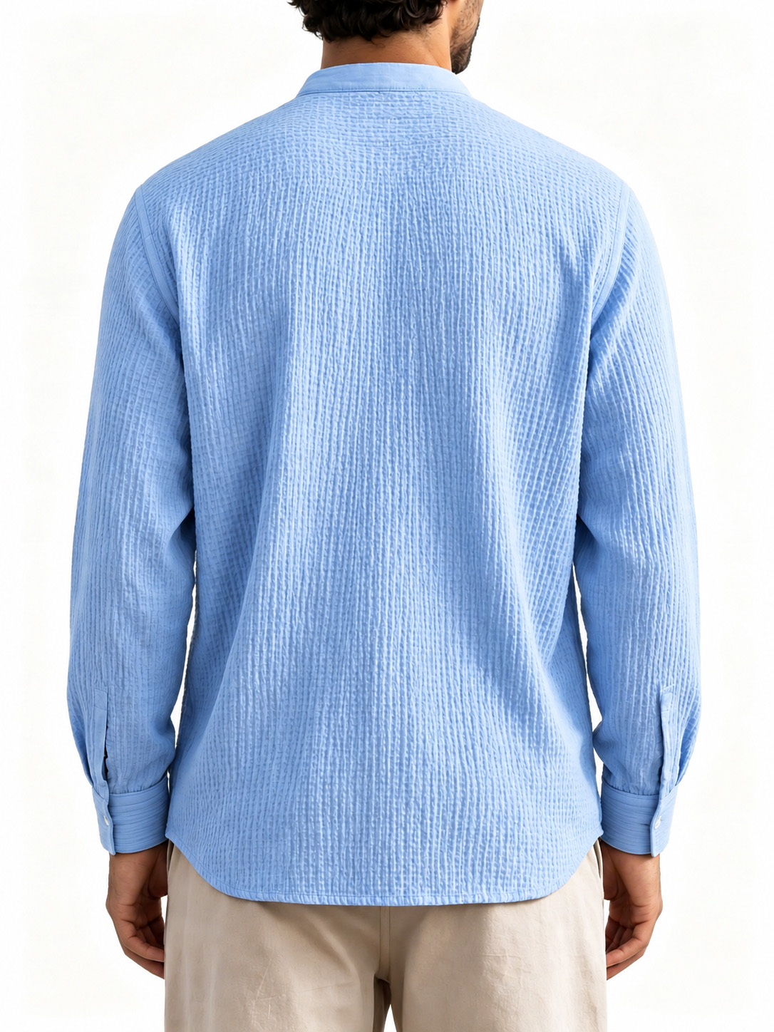 Men’s Lightweight Textured Crinkle Henley Long-Sleeve Shirt