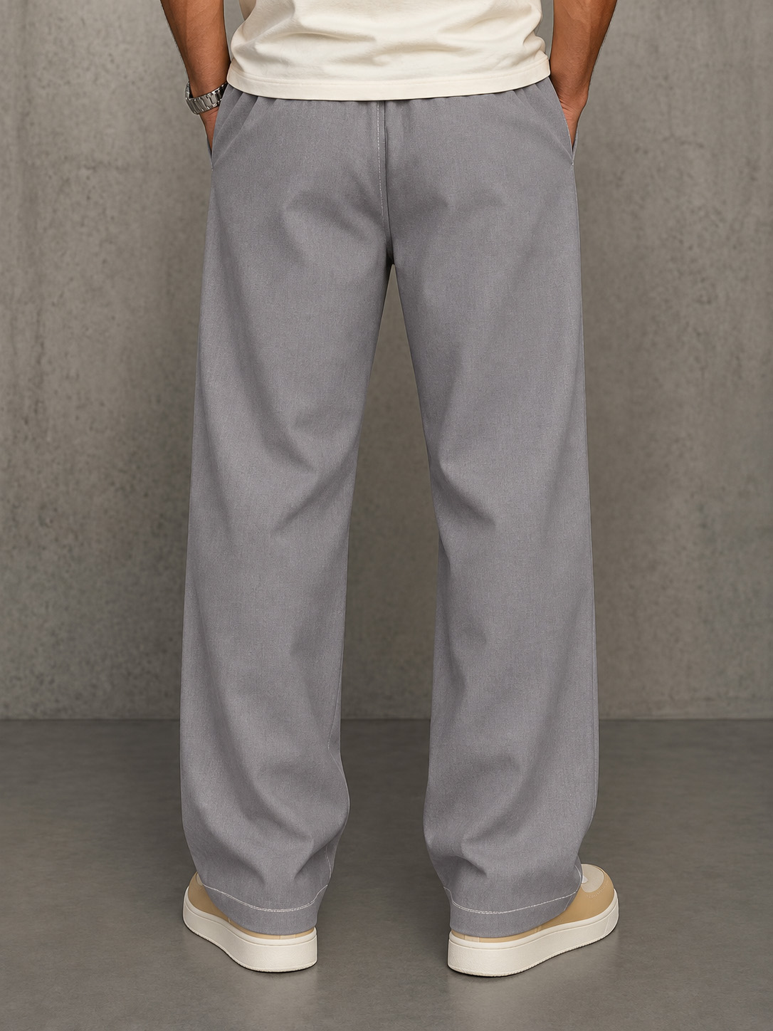 Men's Minimalist Loose Straight-Leg Pants with Stitched Patch Pockets