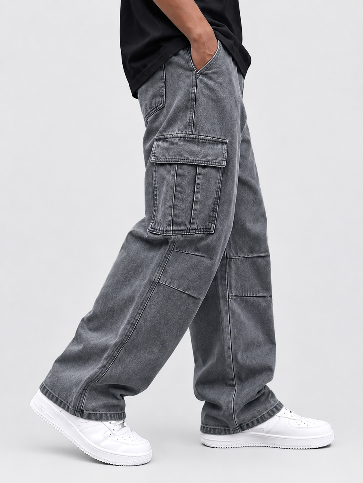 Men's Vintage-Style Distressed Washed 100% Cotton Casual Workwear Trousers
