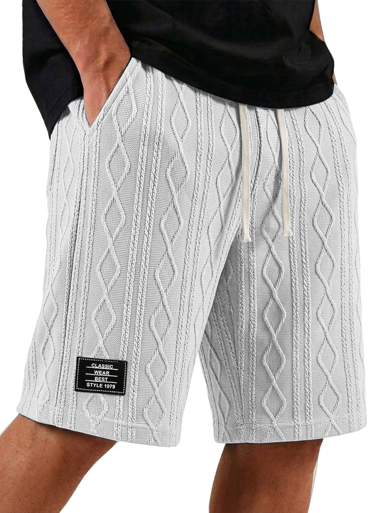 Men's Casual Jacquard Textured Embroidered Logo Loose Shorts