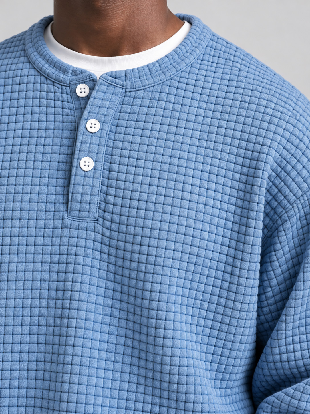 Men's Textured Check Henley Pullover
