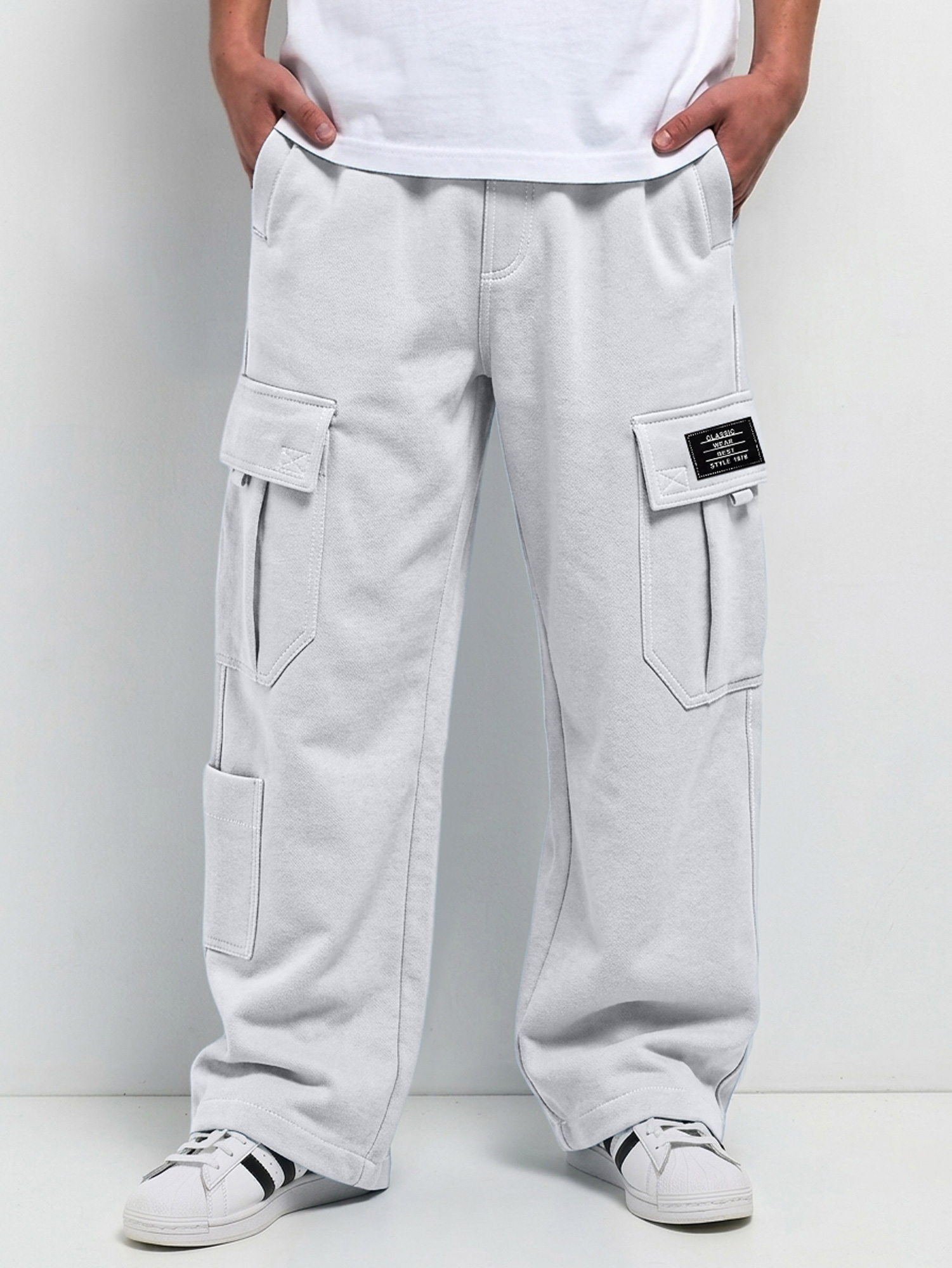 Men's Comfortable Casual Cargo Pants with Multiple Pockets and Embroidered Logo