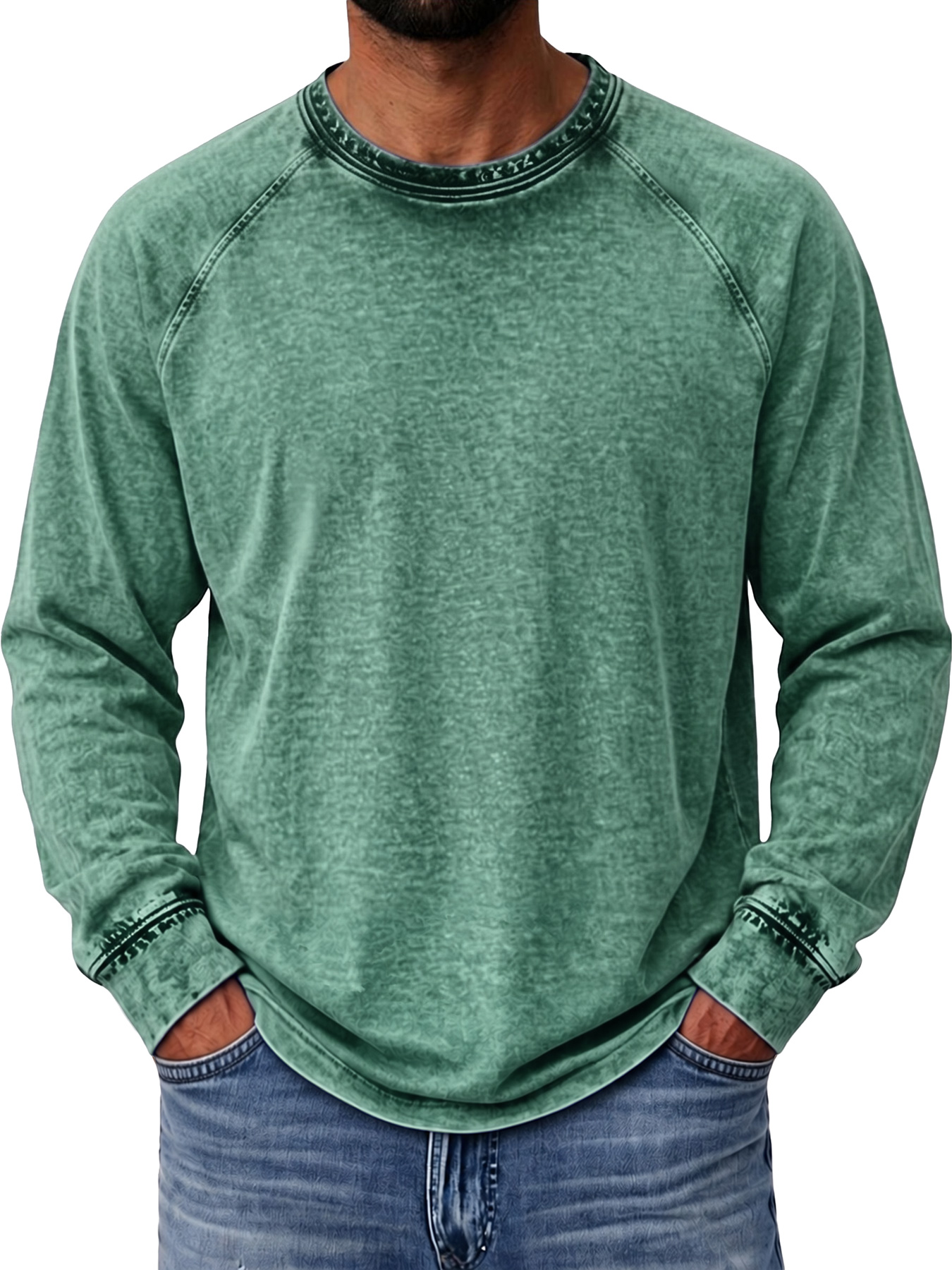 Men's Autumn Vintage Raglan Long-Sleeve Crew-Neck T-Shirt