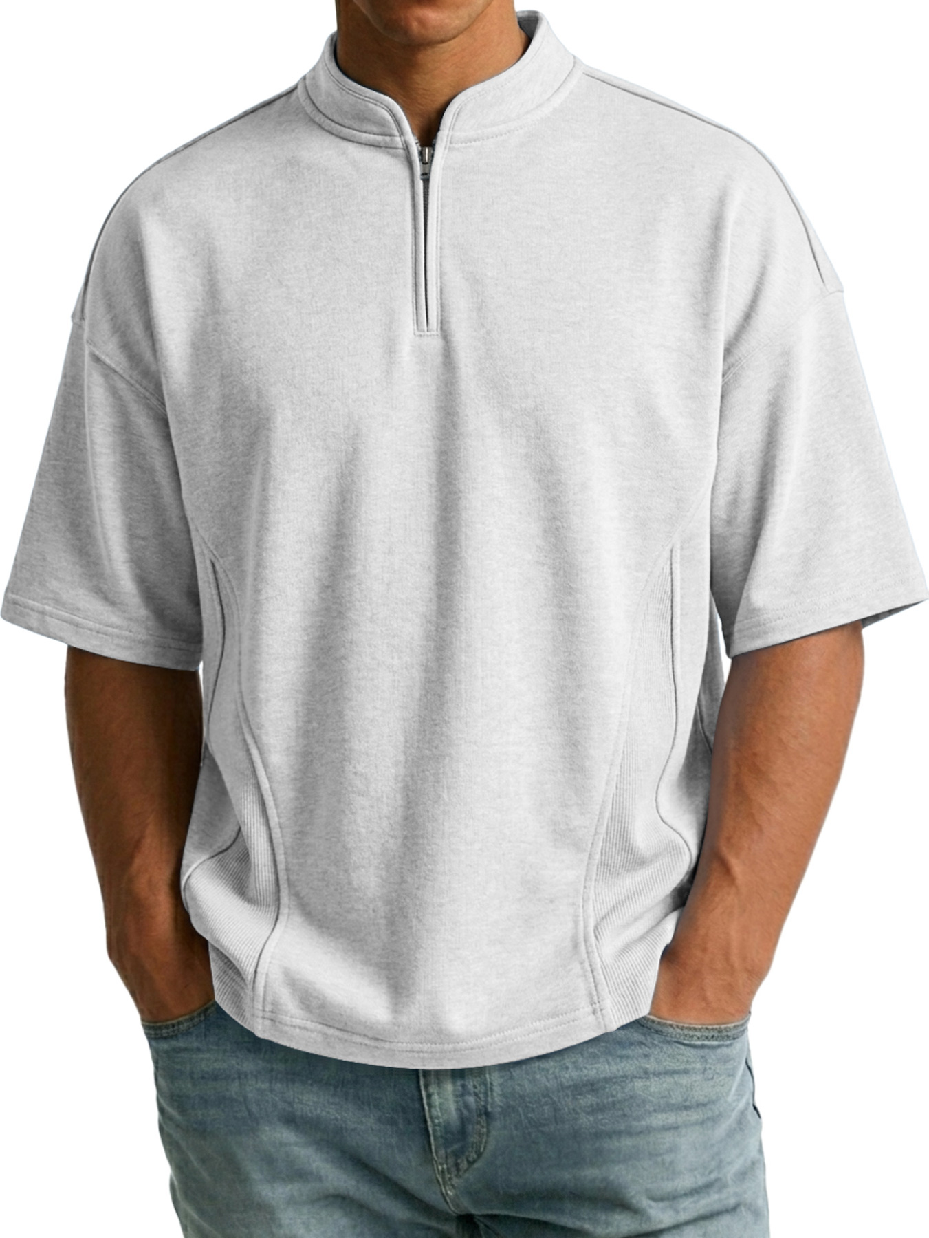 Men's Simple Zipper Patchwork Deconstructed Design Casual Short-Sleeve T-Shirt