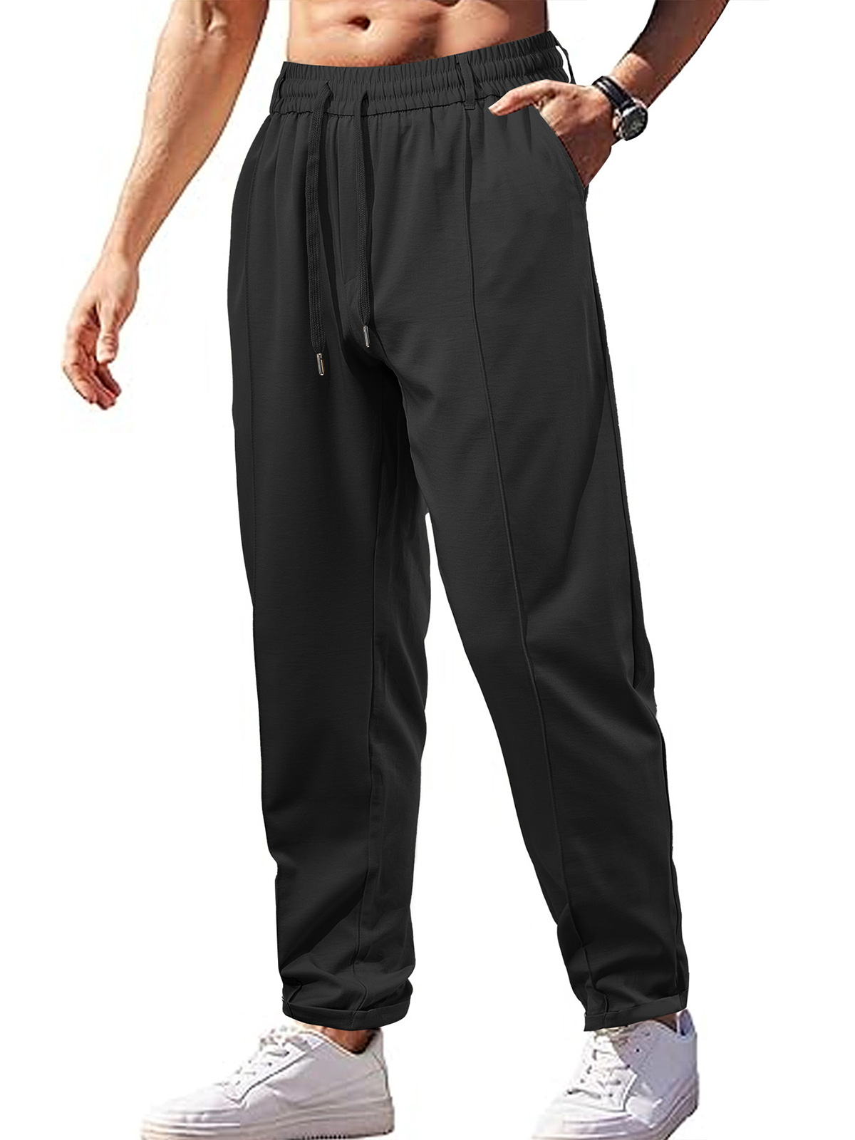 Men's Casual Loose Breathable High Waisted Lace Casual Trousers