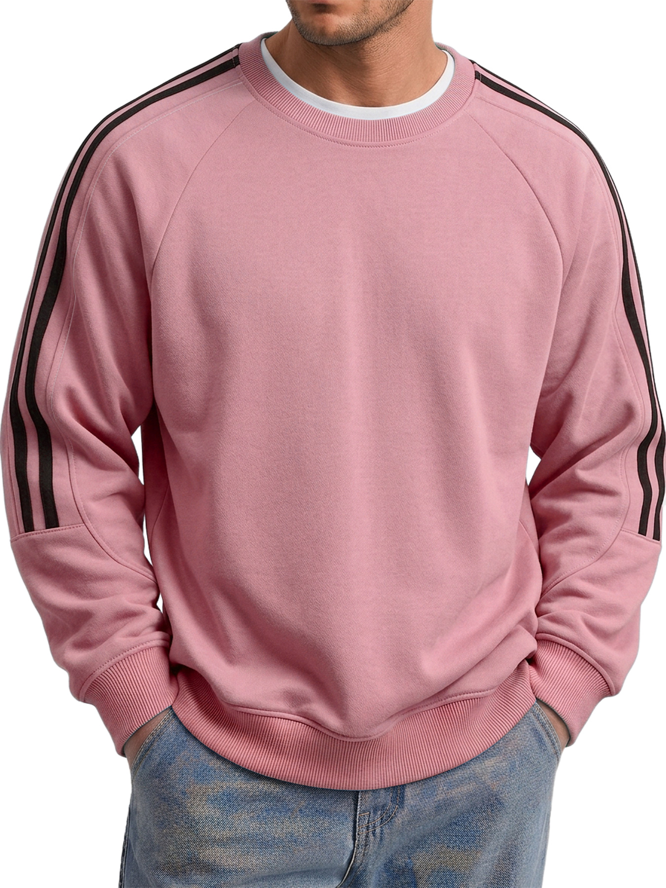 Men's Autumn/Winter Comfortable Crew-Neck Sweatshirt with Panel Design